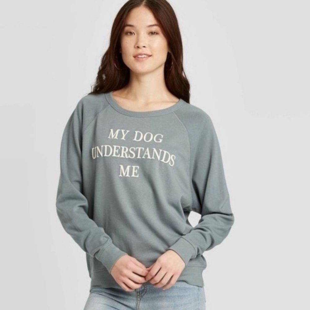 "My Dog Understands Me" Gray Oversized Sweatshirt Size M EUC - Picture 2 of 4